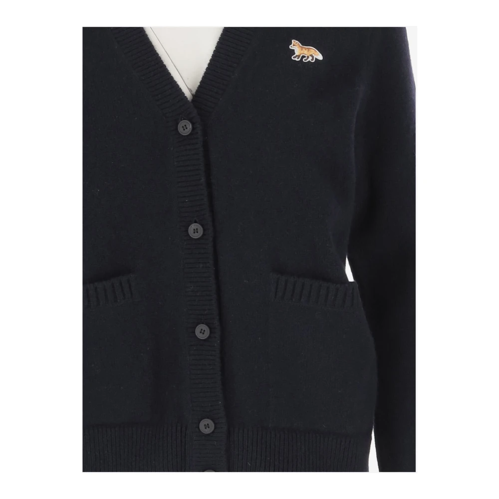 Maison Kitsuné Geborduurde Logo Wollen Vest Blue Dames