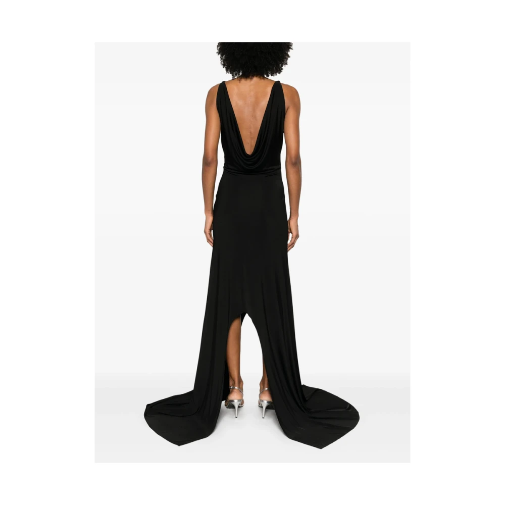 David Koma Zwarte Cowl Neck Dubbele Trein Jurk Black Dames