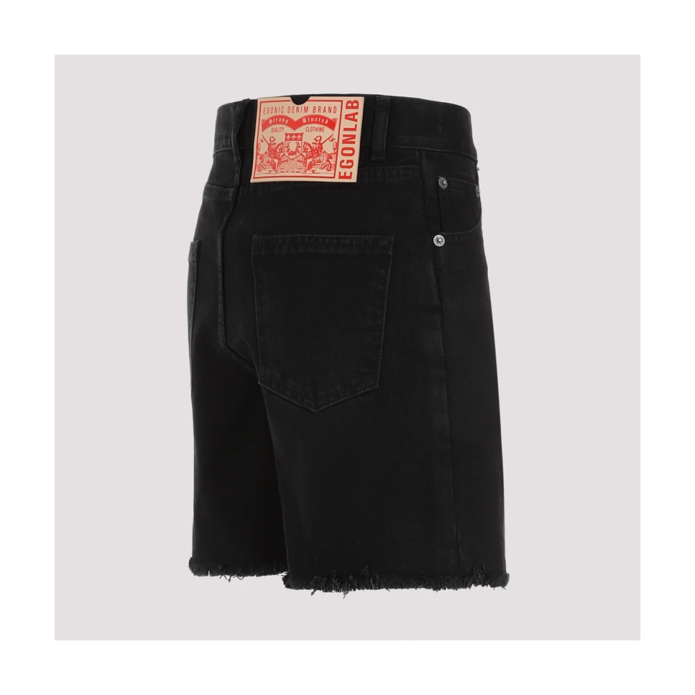 EgonLab Zwarte Denim Shorts Rechte Franje Zoom Black Heren