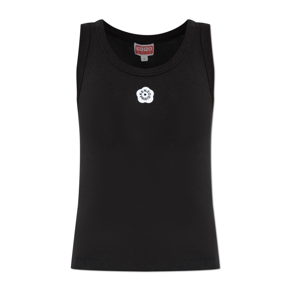Kenzo Women's Black Sleeveless Tops, M, Top With Logo Patch
