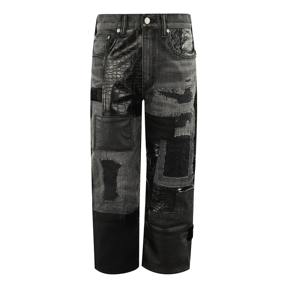 Junya Watanabe Patchwork Denim Jeans met Distressed Finish Black Dames