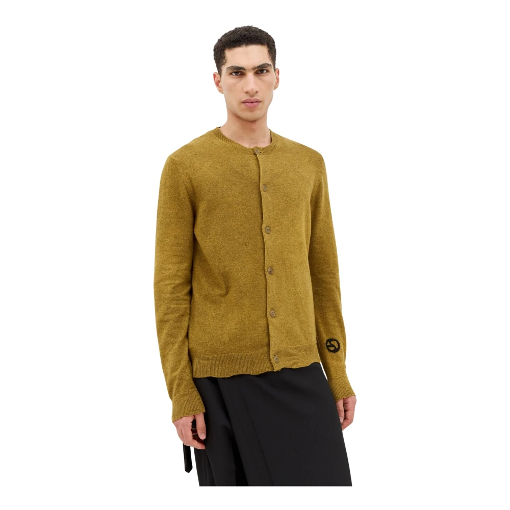 Acne Studios Men's Green Cardigans, 2XL, Wool-Cotton Crewneck Cardigan