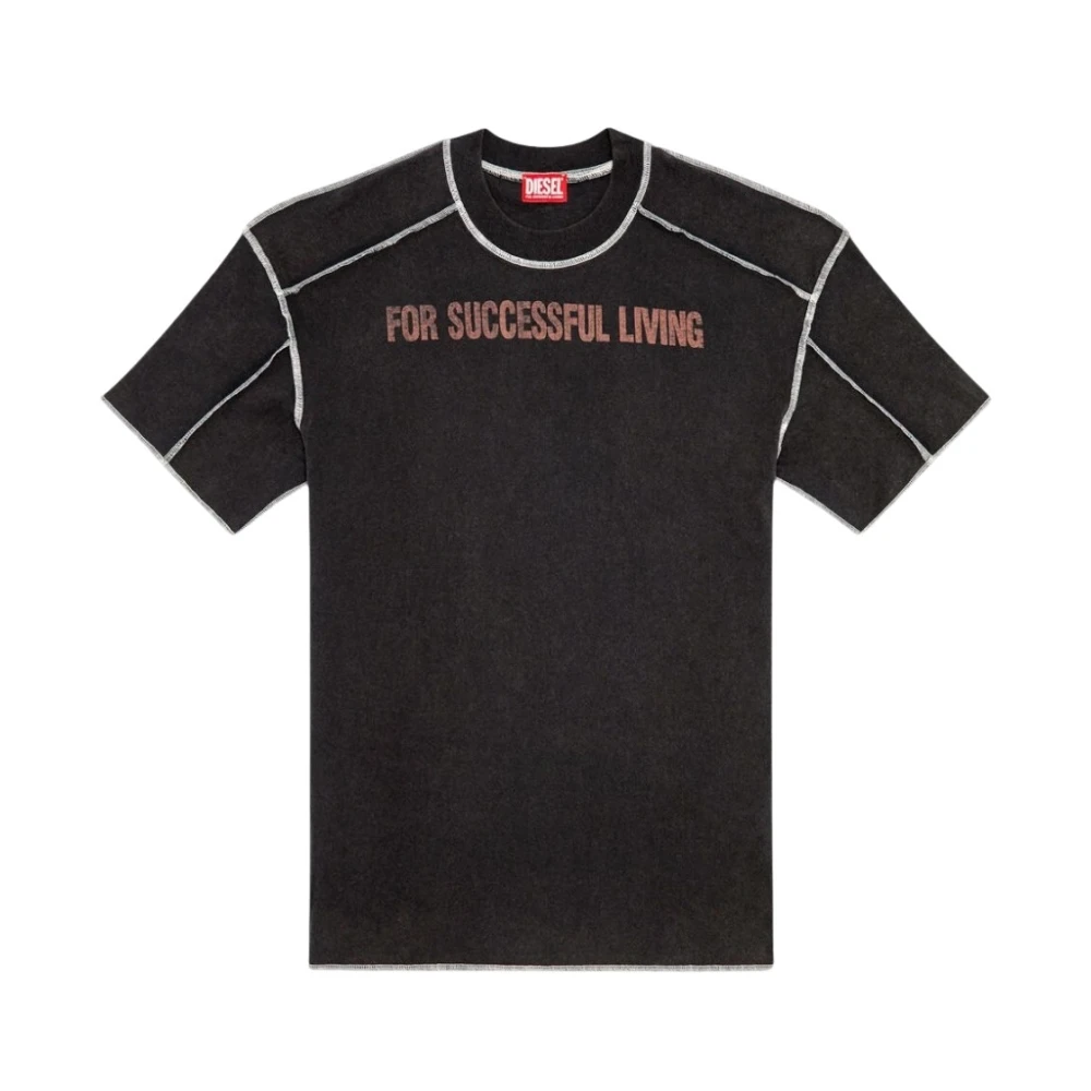 Diesel Oversized T-shirt met binnenstebuiten effect Black Heren