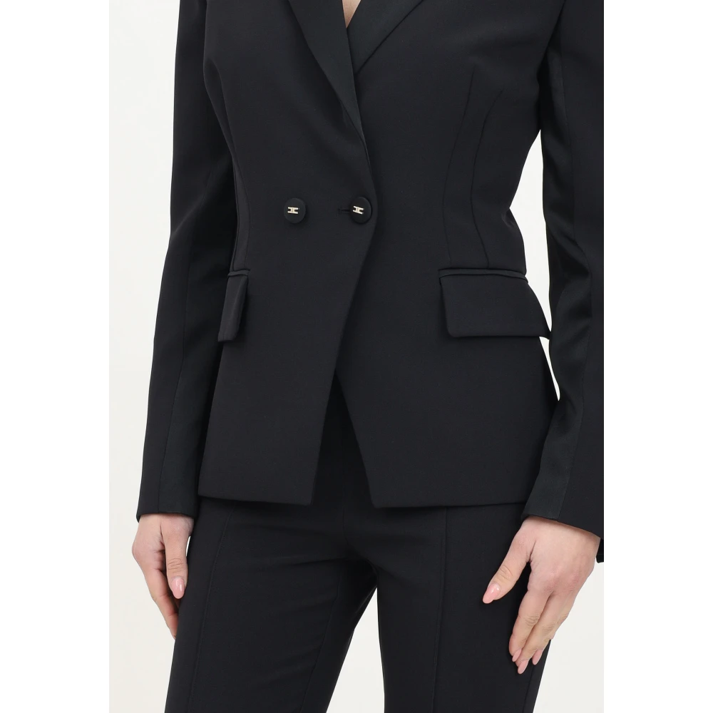 Elisabetta Franchi Zwarte double-breasted jas elegante stijl Black Dames