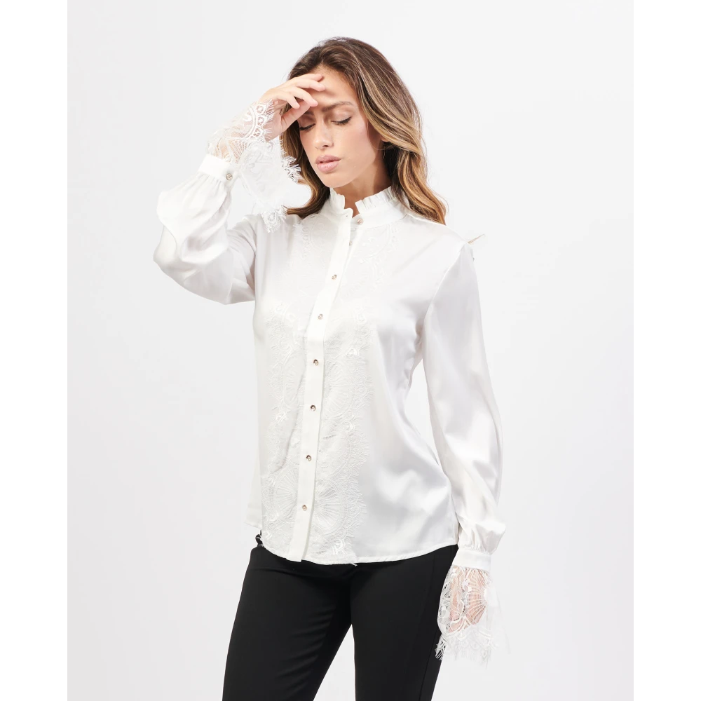 Fracomina Witte Kant Inzet Shirt White Dames