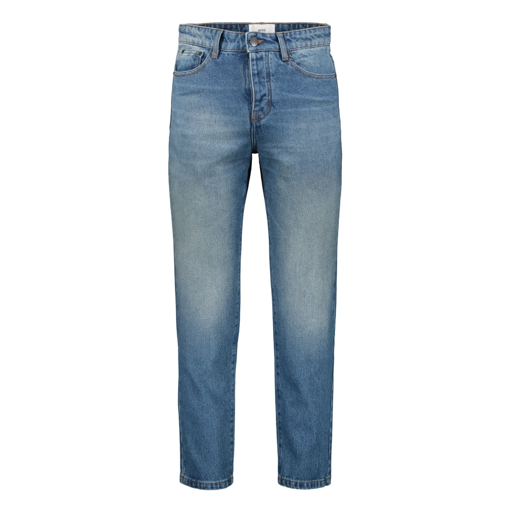 Ami Paris Classic Denim Jeans met Contrast Stitching Blue Heren