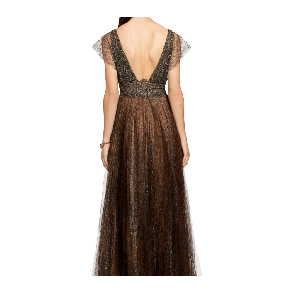 Roberto Cavalli Luipaardprint Tule Maxi Jurk Brown Dames
