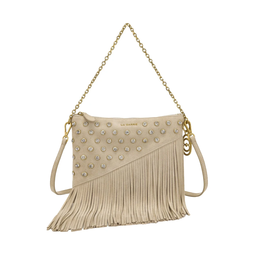 La Carrie Beige Shoulder Bags, Female, One Size, Fringes Clutch Bag