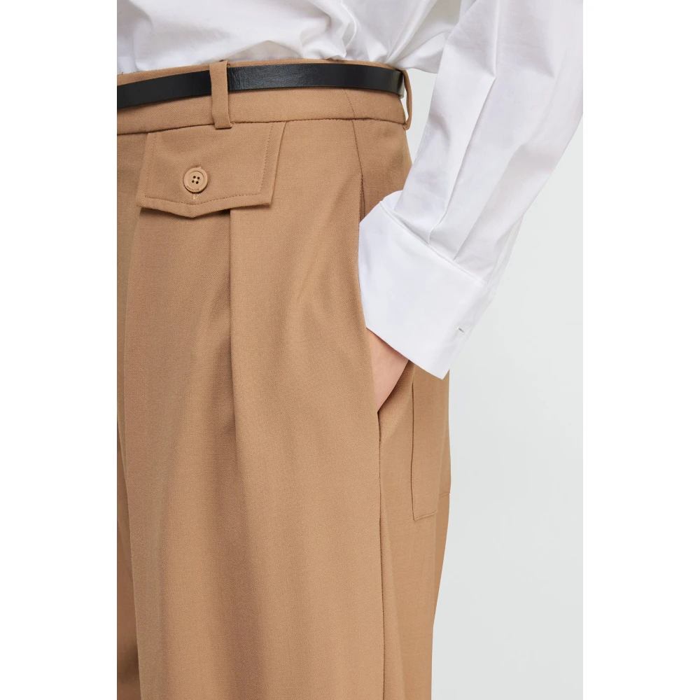 Semicouture Wijde wollen broek Brown Dames