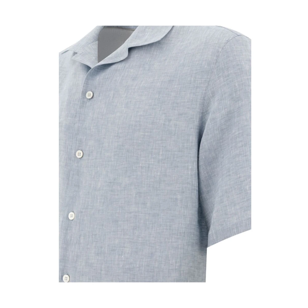 BRUNELLO CUCINELLI IJsblauw Cubaanse kraag overhemd Blue Heren
