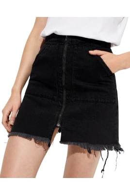 Zip Frayed Mini Skirt