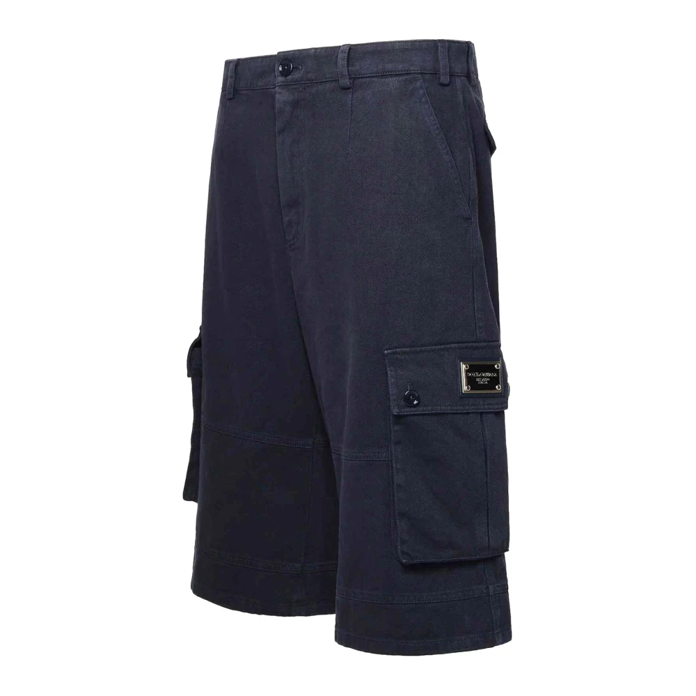 Dolce & Gabbana Cargo Bermuda Shorts met Plaque Blue Heren