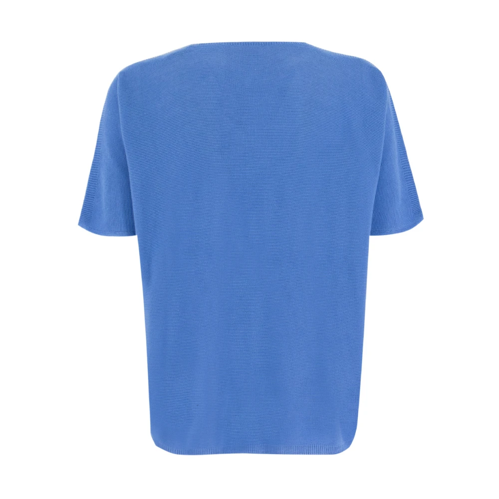 Le Tricot Perugia Katoenen V-Hals Sweater Blue Dames