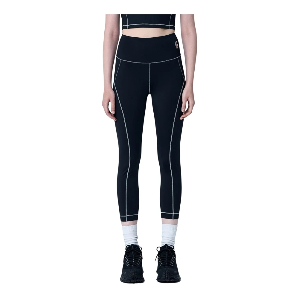 Moncler Black Training Trousers & Tights, Female, Xs, Logo Patch Leggings