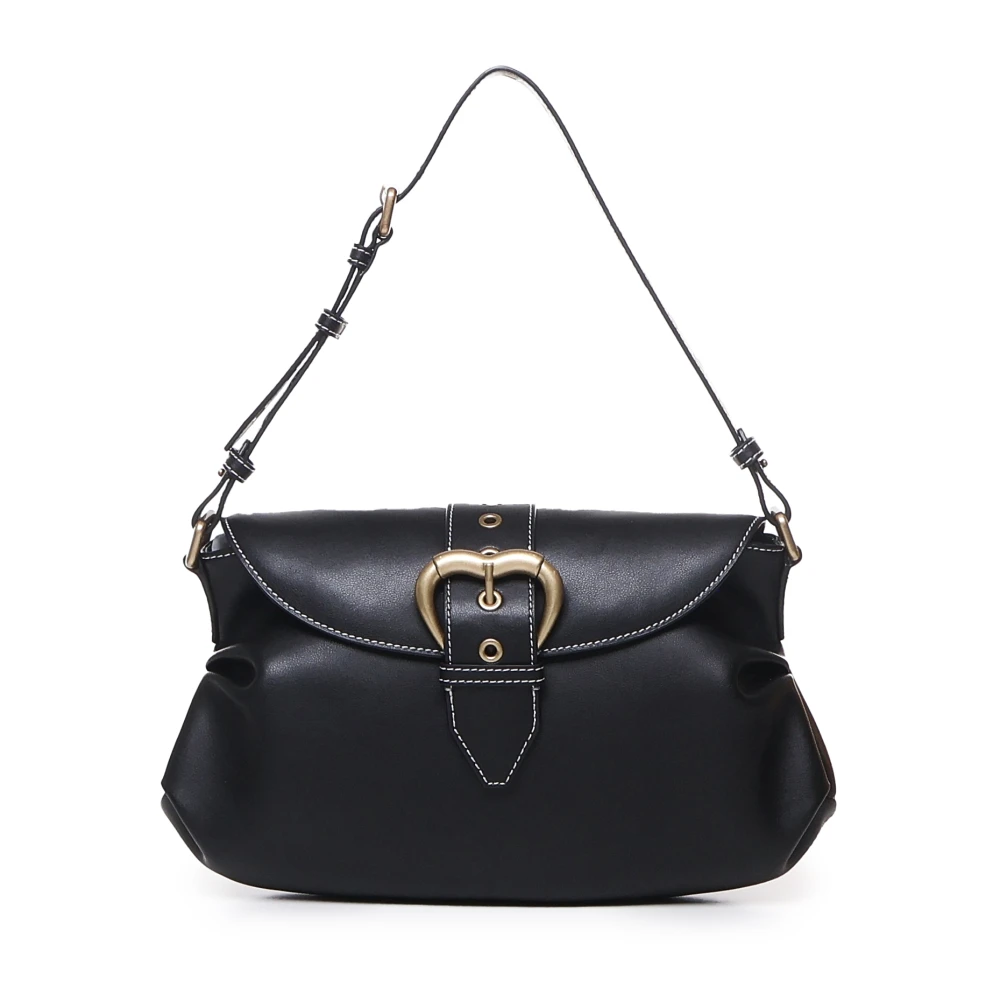 pinko Hartvormige Metalen Gesp Schoudertas Black Dames