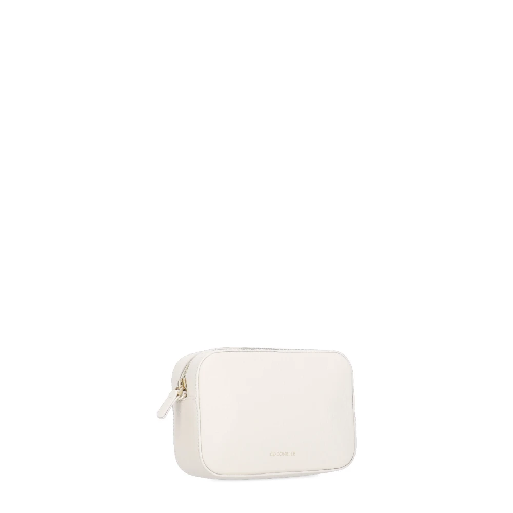 Coccinelle Ivoor Leren Schoudertas met Afneembare Band Beige Dames