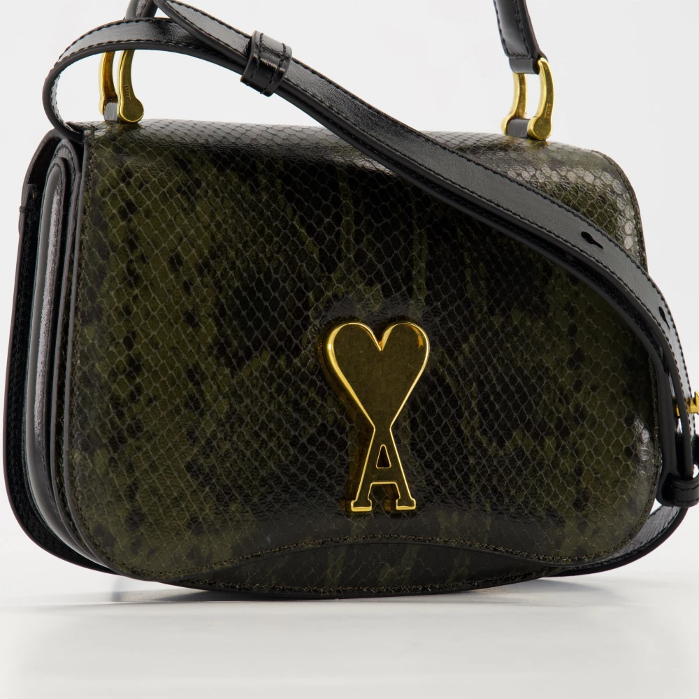 Ami Paris Groene leren klepschoudertas Black Dames