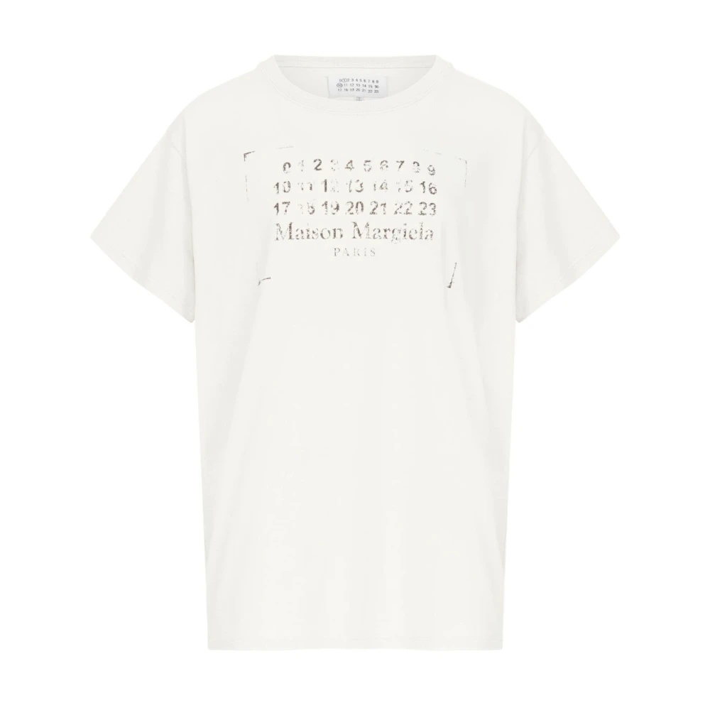 Maison Margiela Wit T-shirt met numerieke logo print Beige Heren