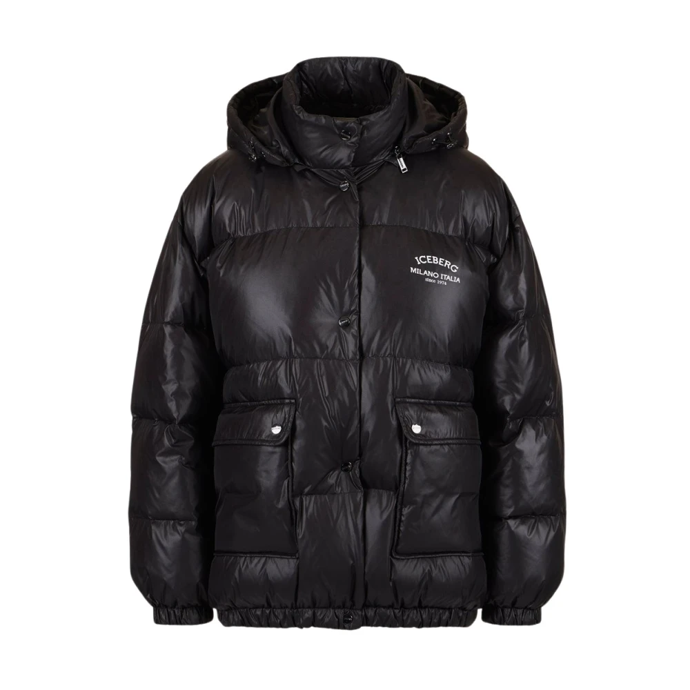 Iceberg Korte donsjack met echte donshoed Black Dames