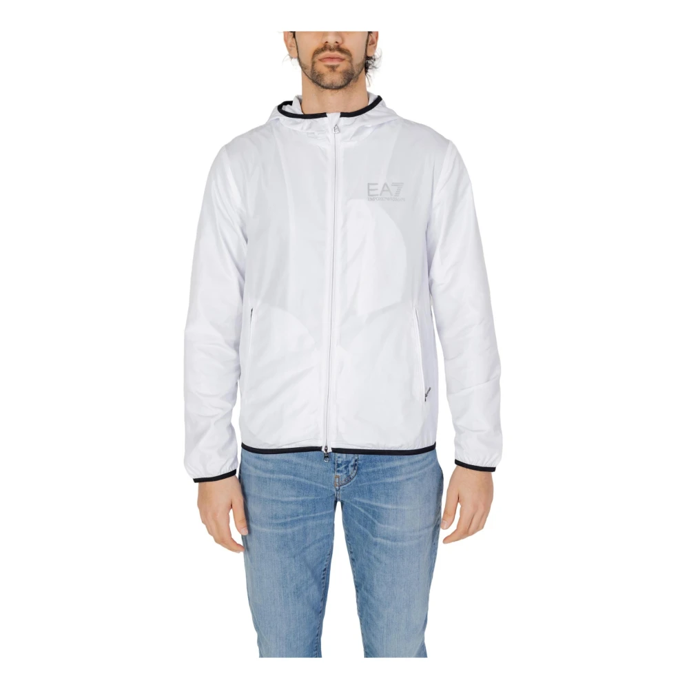 Emporio Armani Ea7 Men's White Hooded Jacket With Zip Fastening