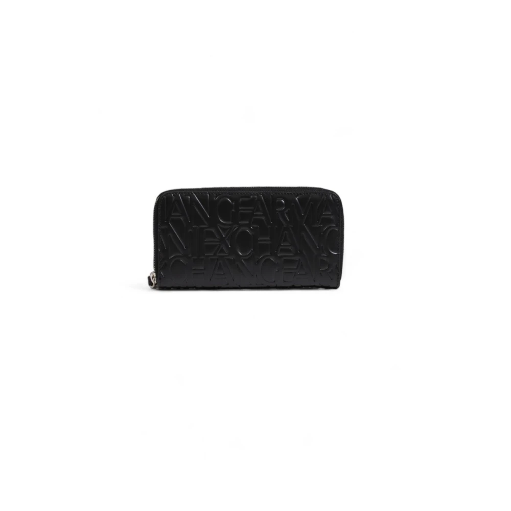 Armani Exchange Women's Black Wallets & Cardholders, One Size, Embossed Logo Ziparound Wallet