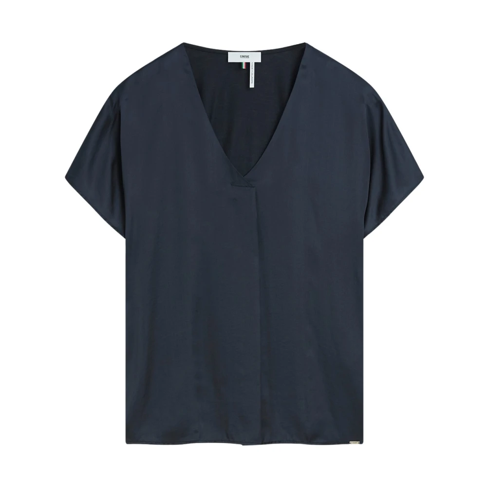 CINQUE Soepelvallende Viscose Top met Glanzende Voorkant Blue Dames