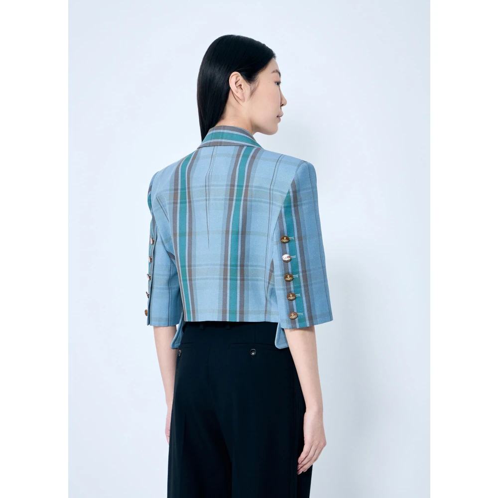 Vivienne Westwood Linnen Blend Blazer met Korte Mouwen Blue Dames