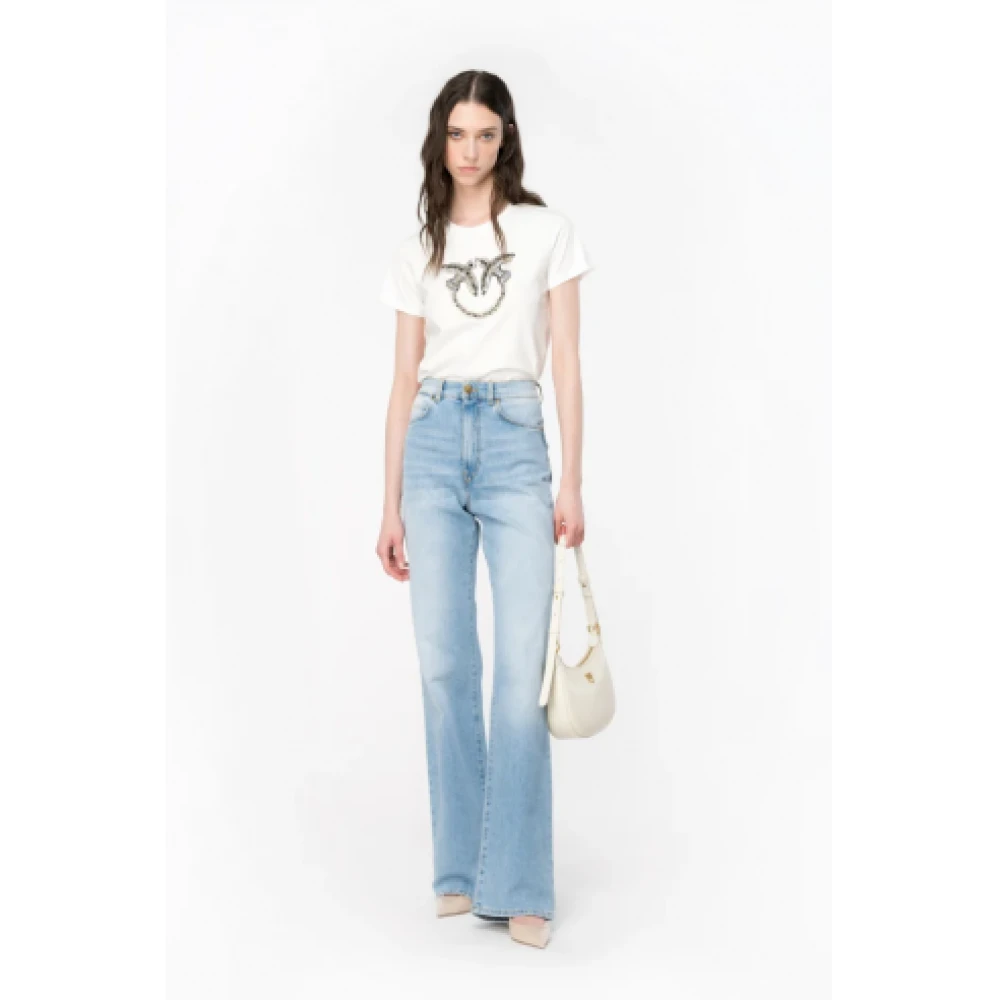 pinko Love Birds Geborduurd Wit T-shirt White Dames