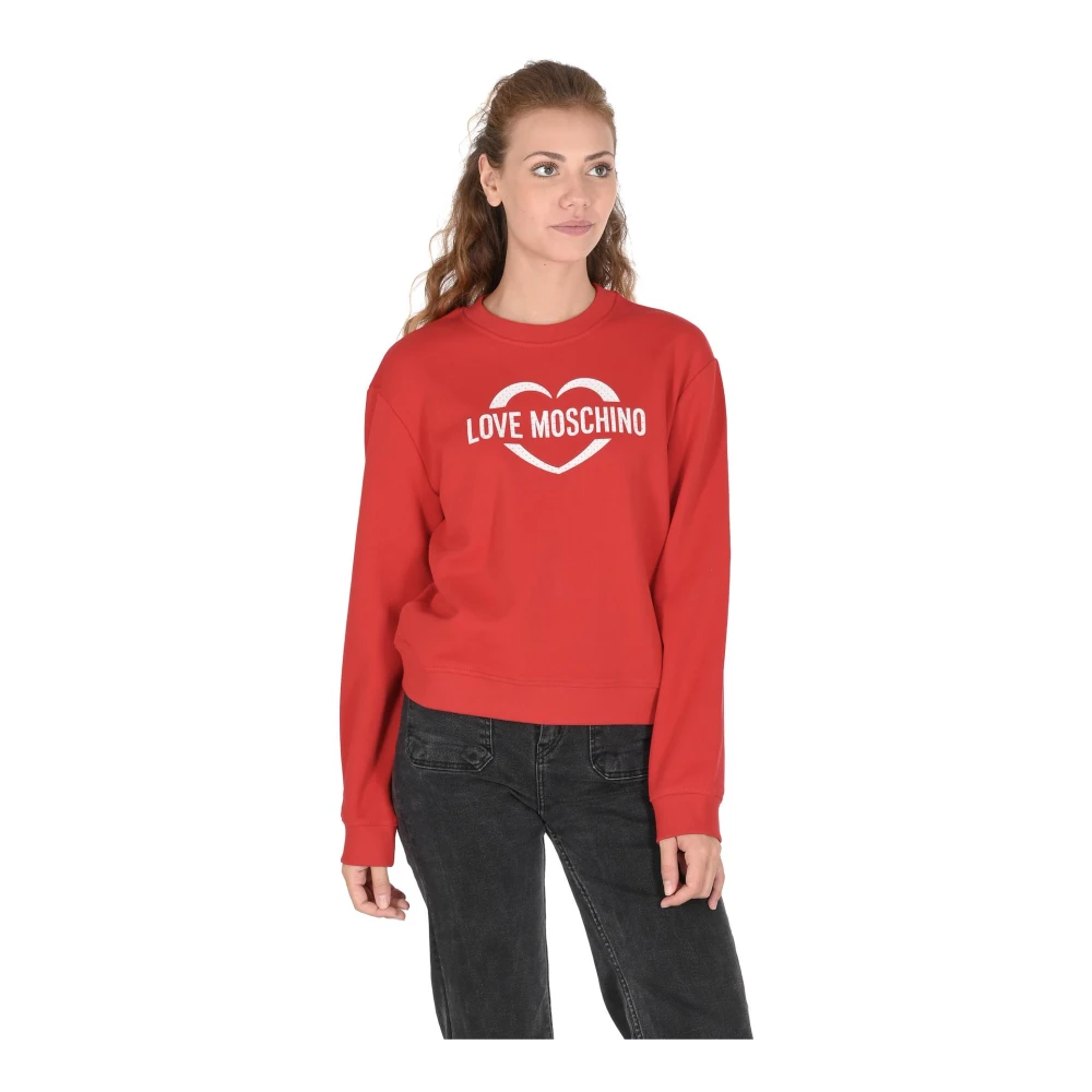 Love Moschino Rode Katoenen Sweatshirt met Inlay Detail Red Dames