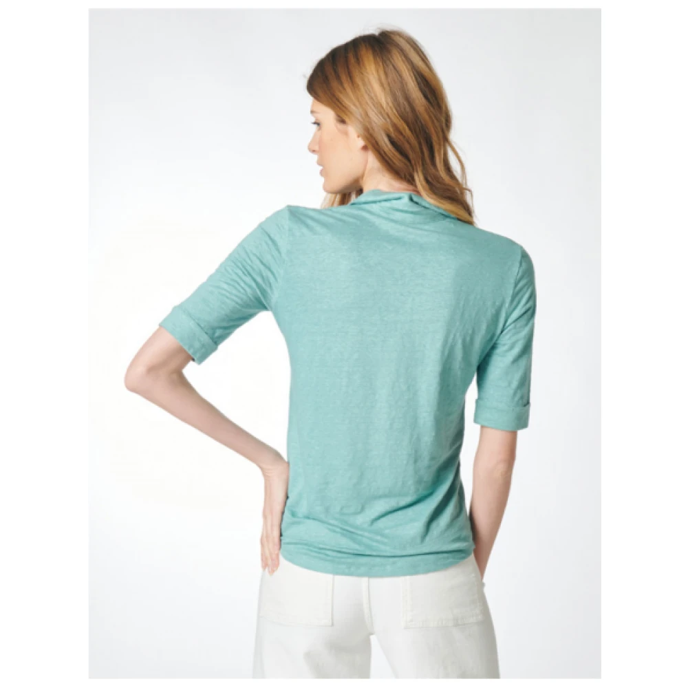 majestic filatures Linnen halfmouw shirt met zakken Green Dames