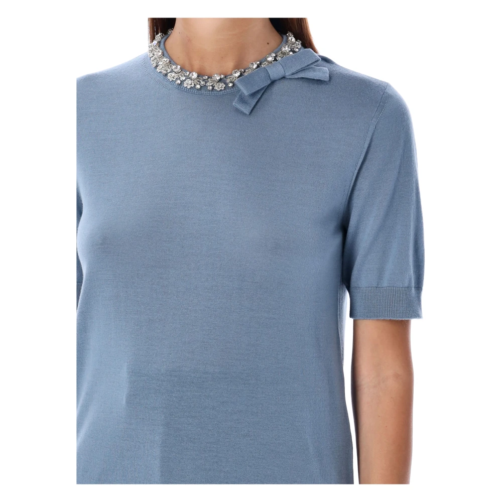 Valentino Garavani Lichtblauwe Kristal Gebreide Kleding Aw24 Blue Dames