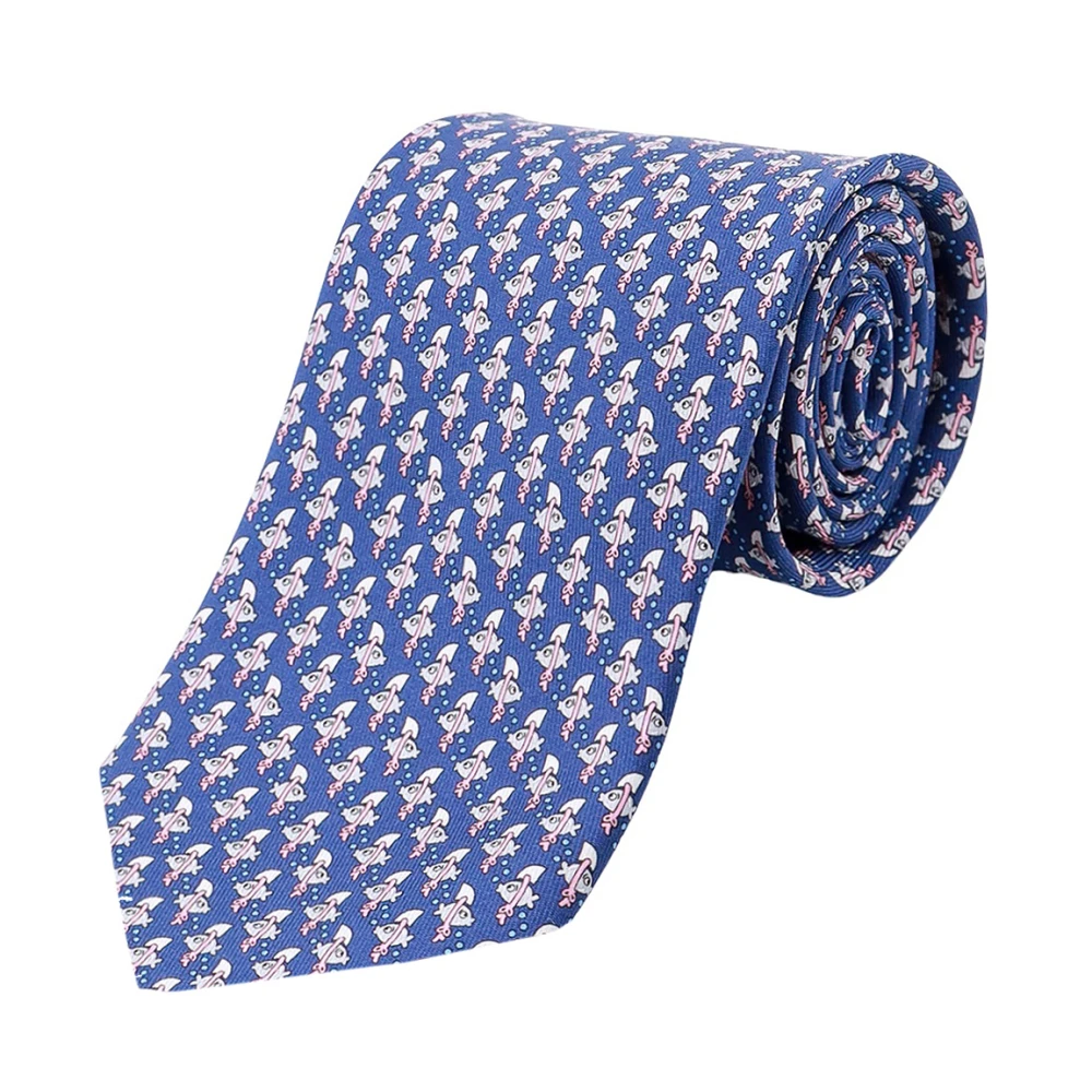 Salvatore Ferragamo Zijden stropdas met micro-patroon Blue Heren