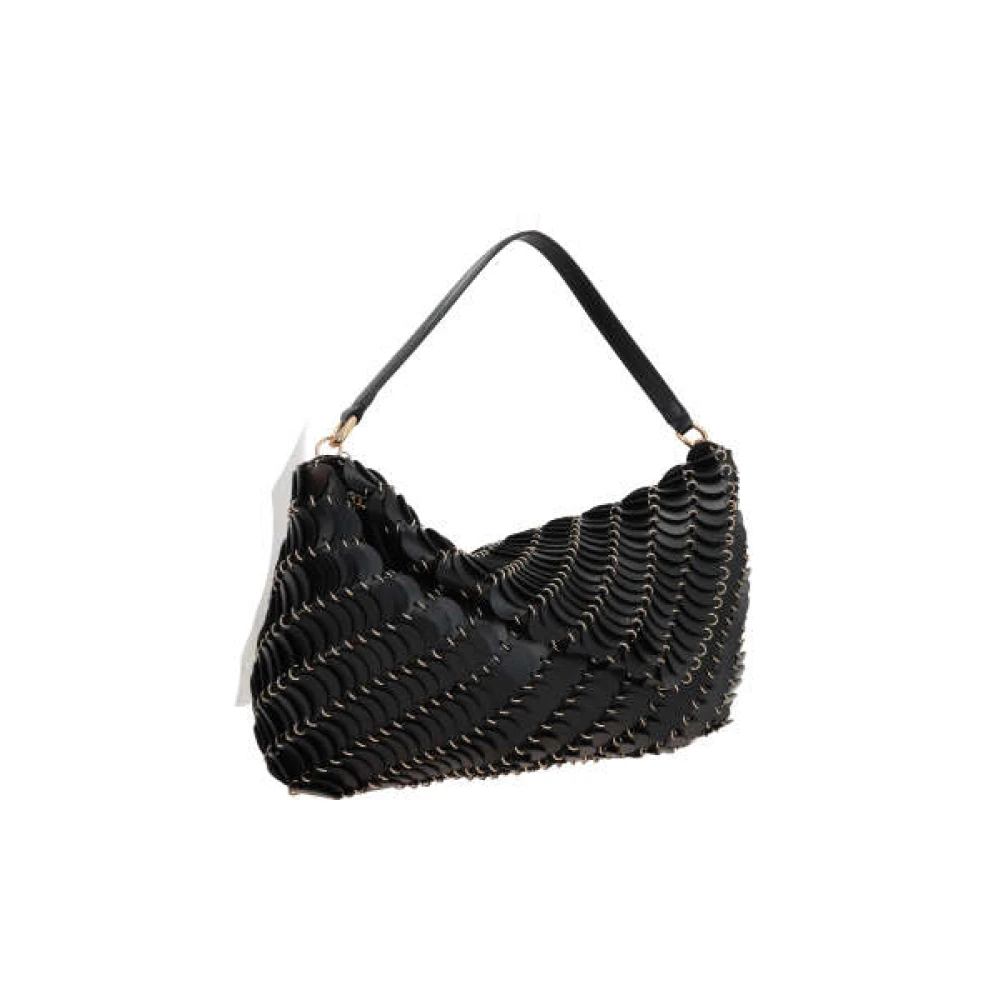 Paco Rabanne Zwarte leren schoudertas met gouden metalen accenten Black Dames
