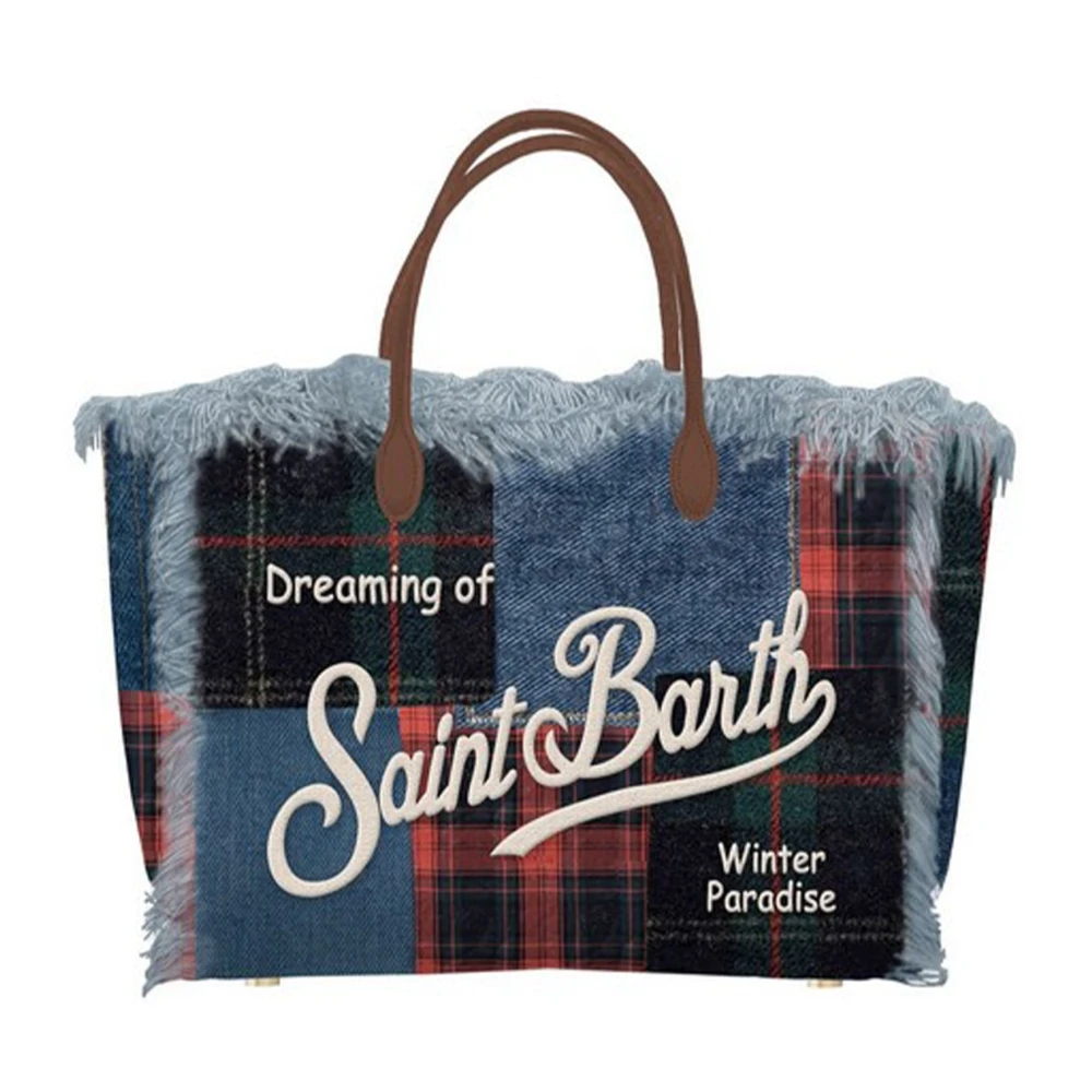 MC2 Saint Barth Denim Mini Vanity Tas met Tartan Motief Multicolor Dames