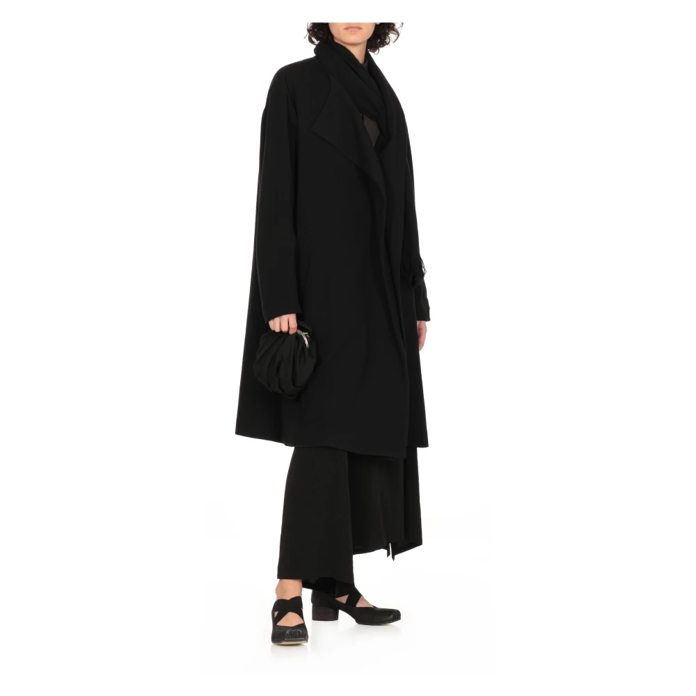Y-3 Zwarte wollen jas met sjaal Black Dames