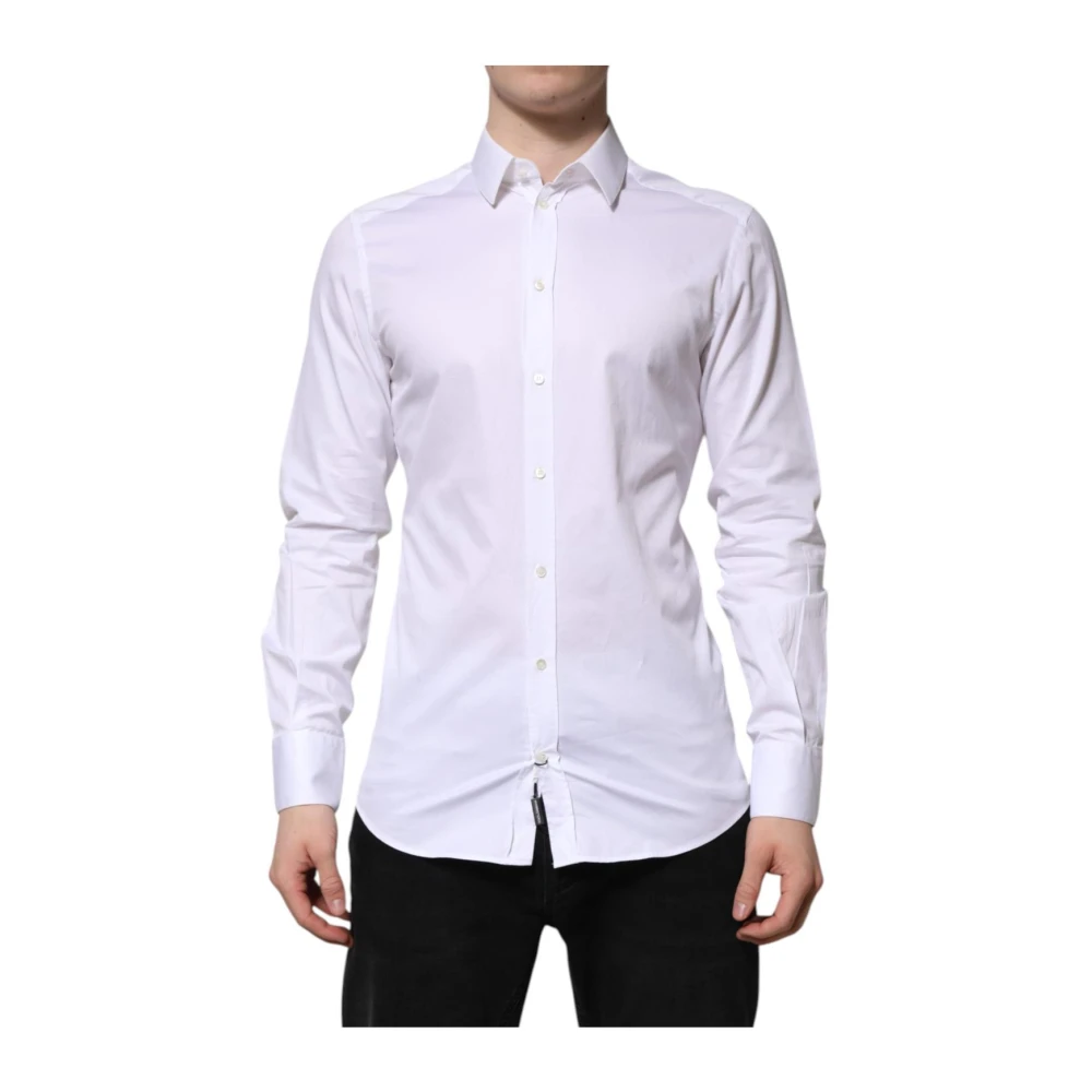 Dolce & Gabbana Uomo Bianco Camicia Bianca In Cotone Con Dettagli Logo