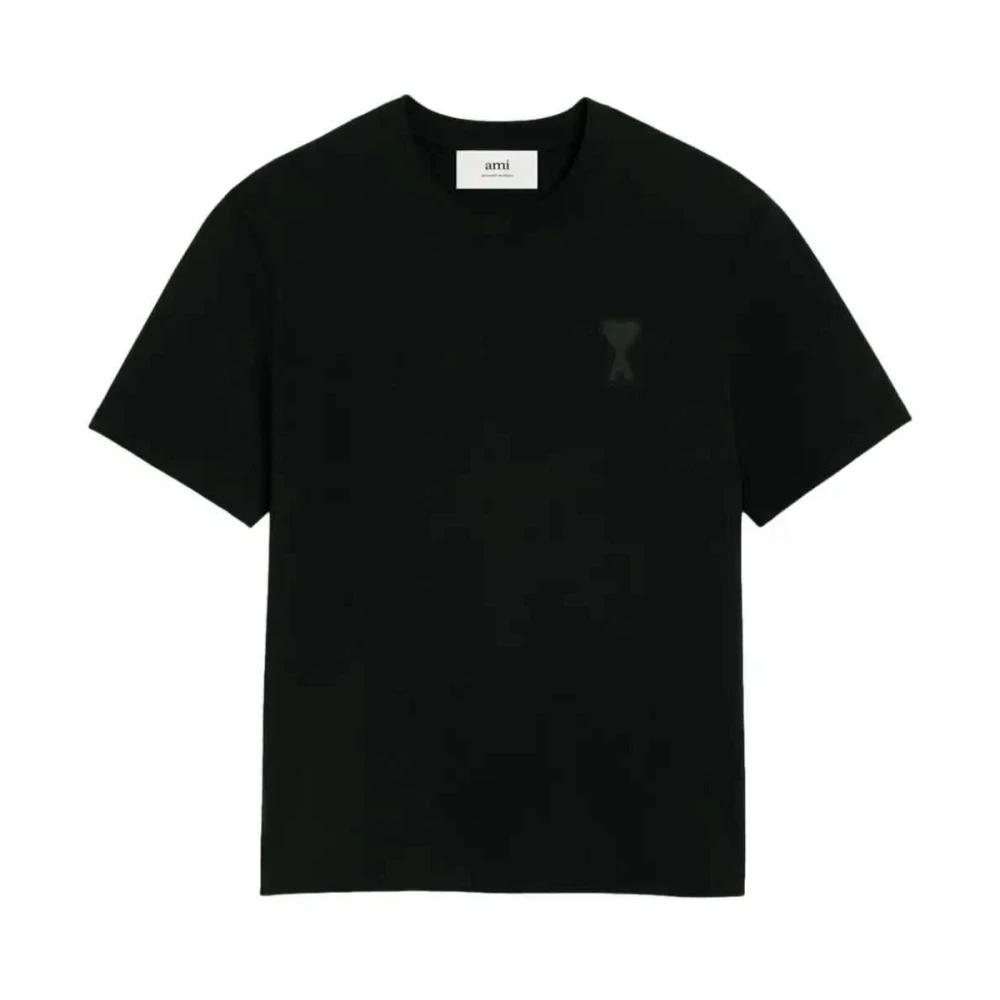 Ami Paris Zwart Logo-Ingedrukt Katoenen T-Shirt Black Dames