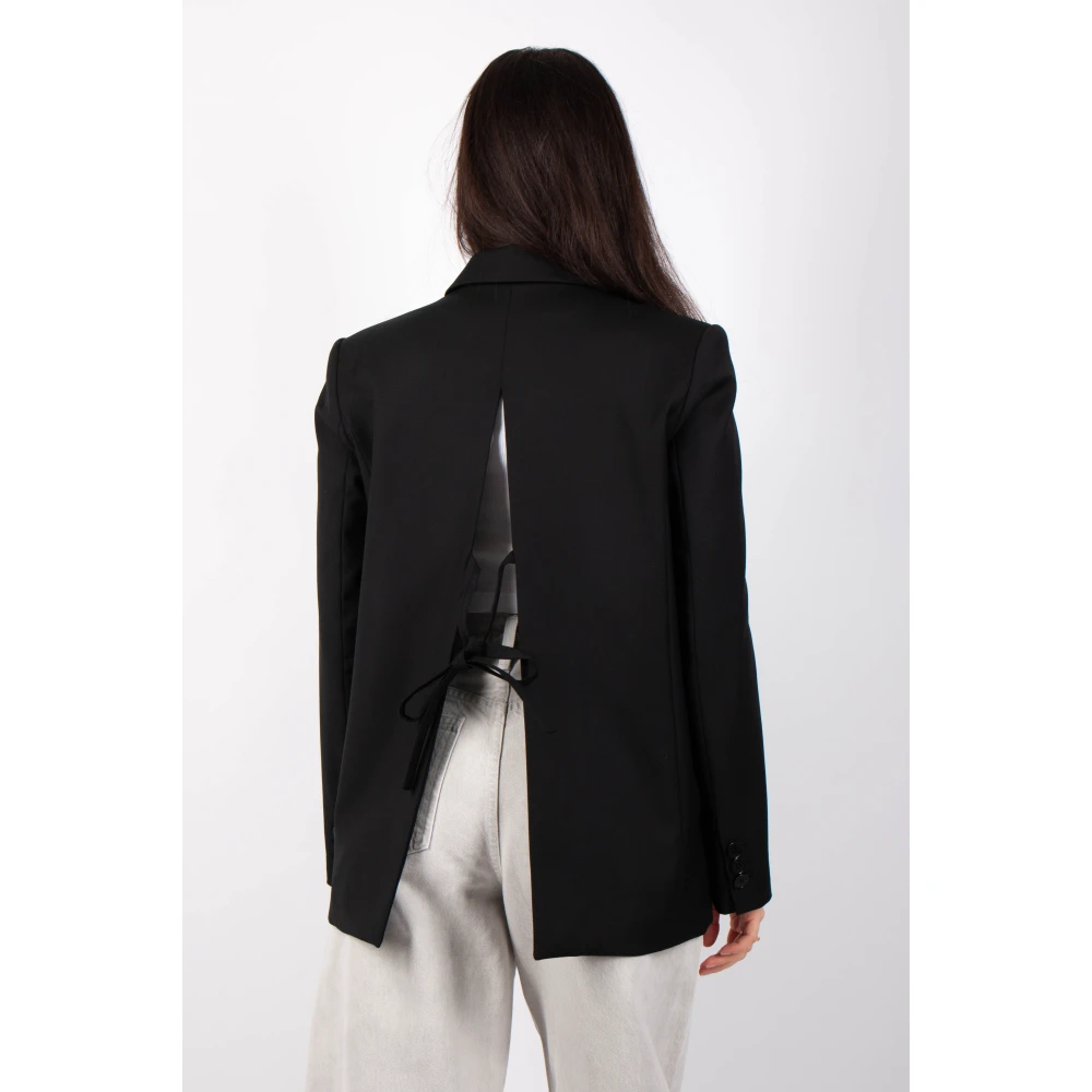 Roberto Collina Zwarte Blazer met split en strik Black Dames