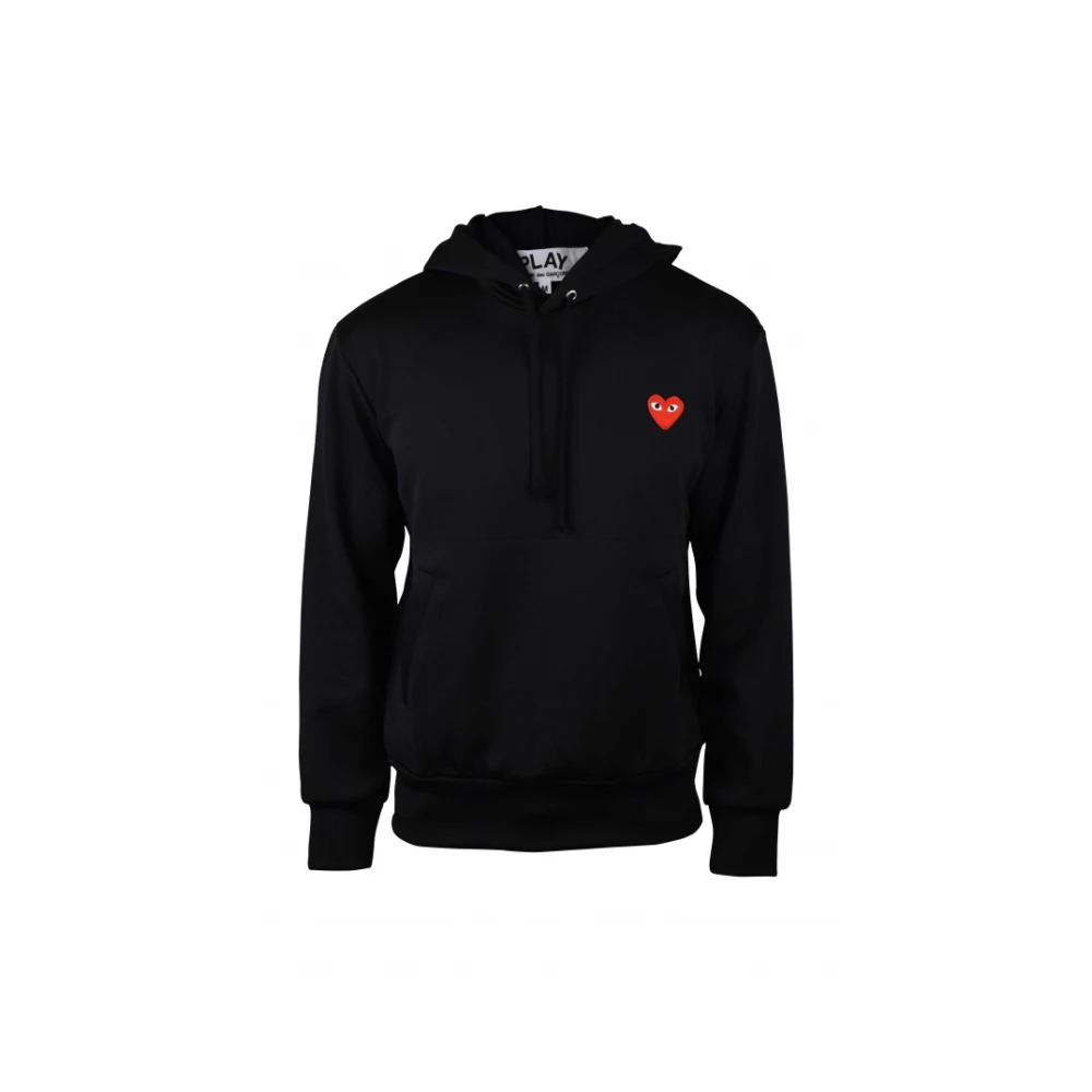 Comme des Garçons Zwarte polyester sweatshirt met rood hart borduursel Black Heren