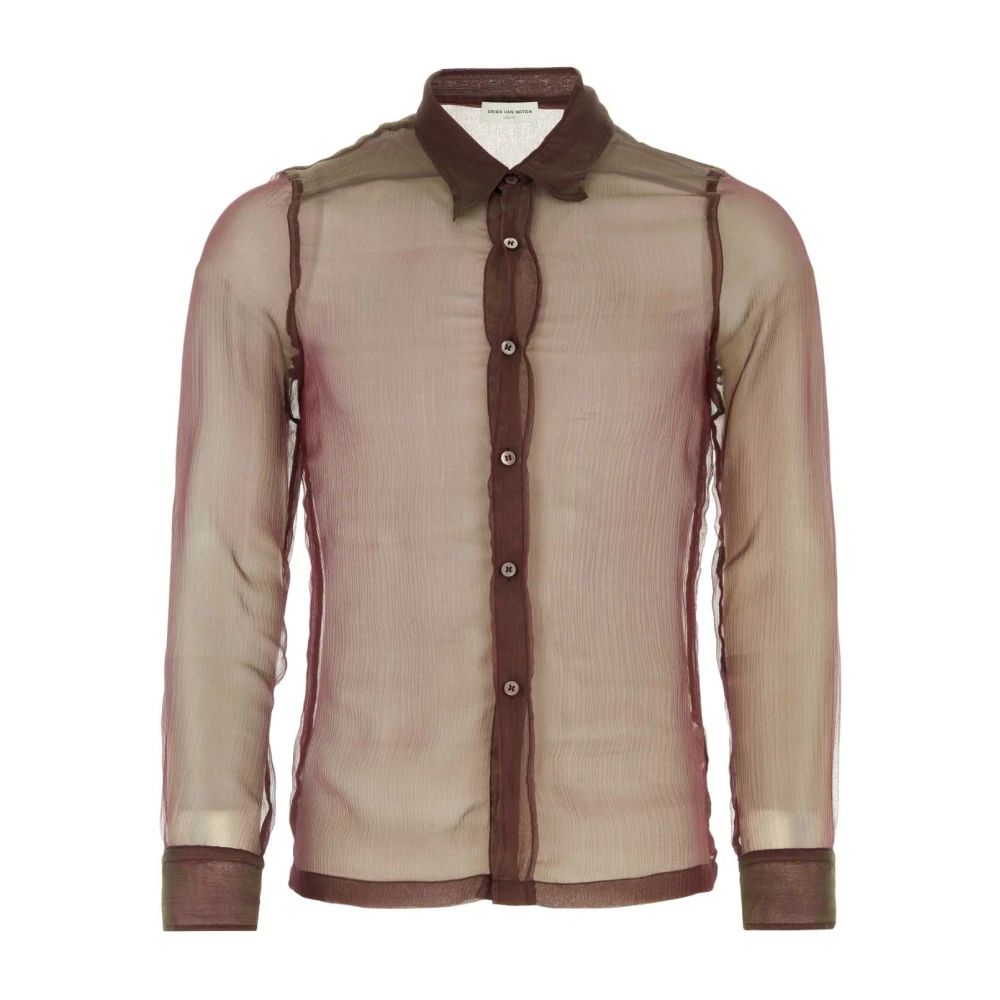 Dries Van Noten Doorschijnende Bourgondische Zijden Shirt Red Heren