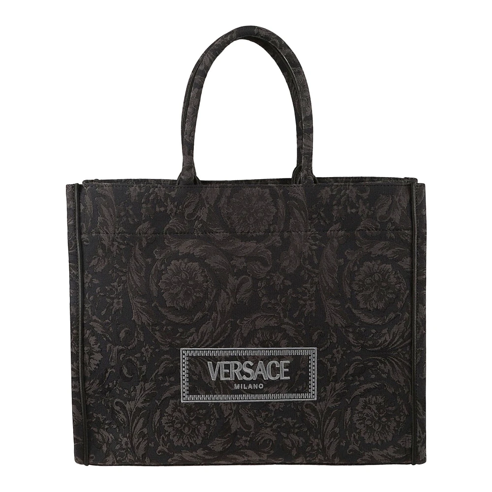 Versace Geborduurde Jacquard Barocco Tote Tas Black Heren