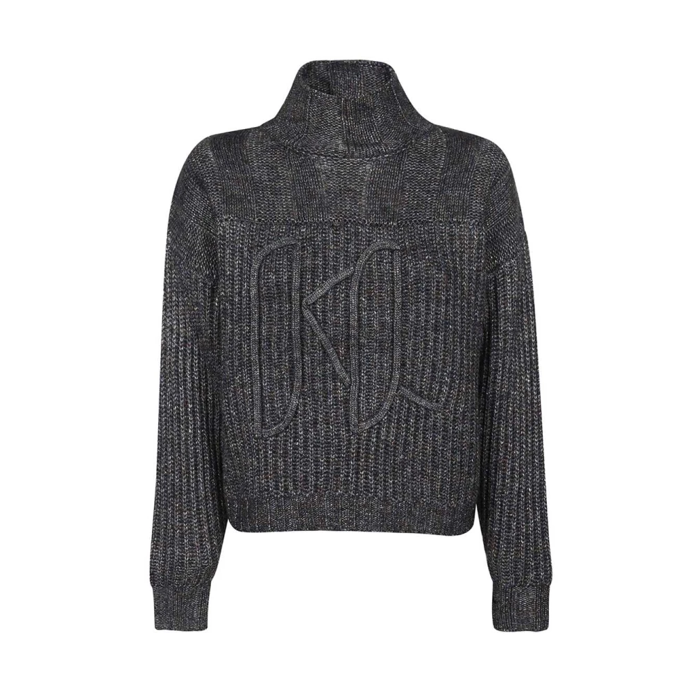 Karl Lagerfeld Geribbelde Turtleneck Sweater met Logo Borduursel Gray Dames