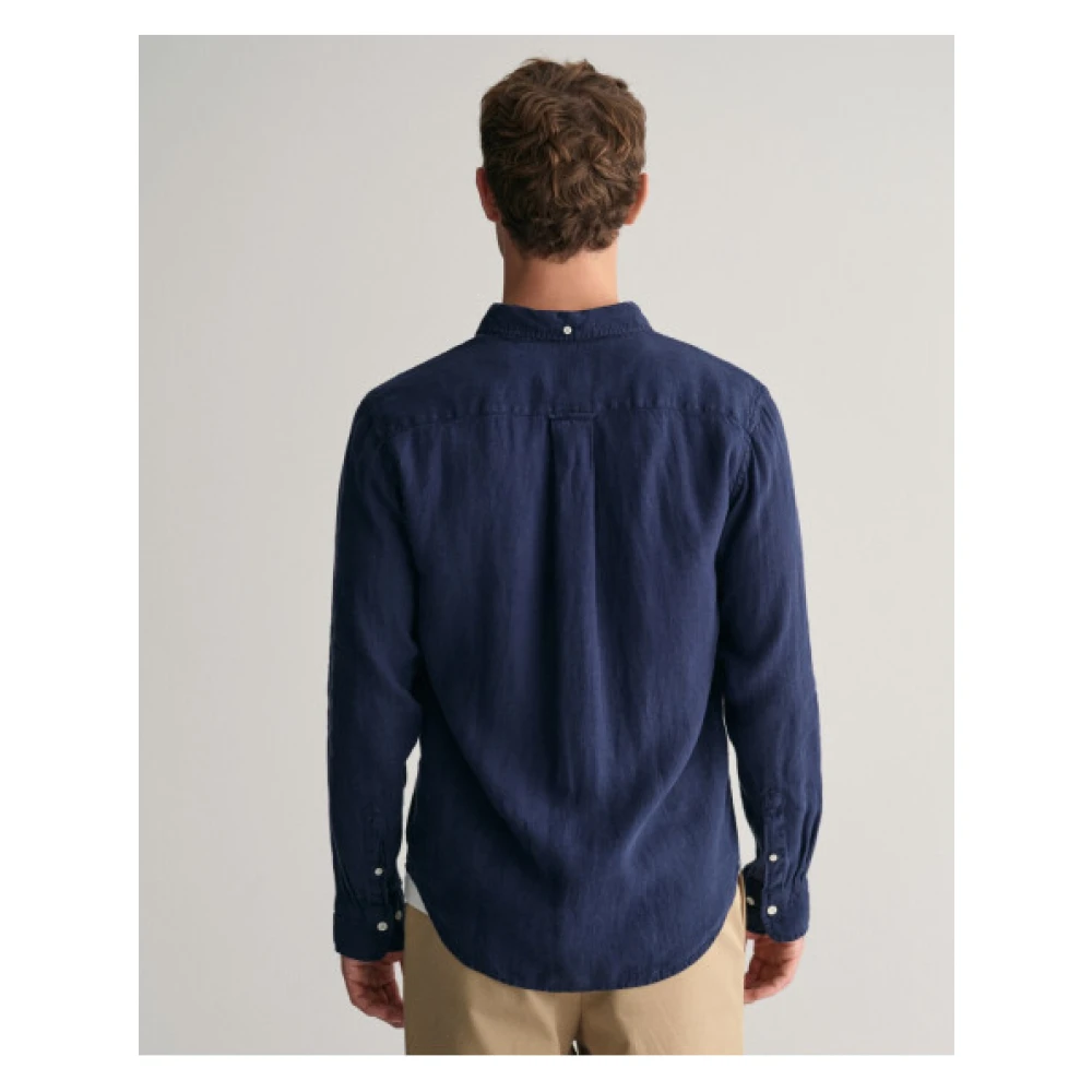 Gant Linnen Regular Fit Overhemd Blue Heren