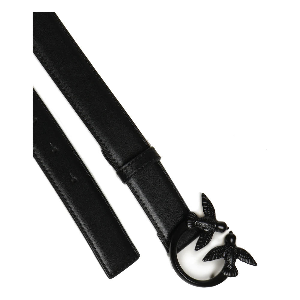 pinko Zwarte leren riem met Love Birds gesp Black Dames