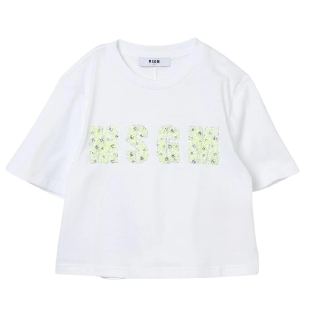 Msgm Girls White Kids Short Sleeve T-Shirts, 8 Y, Sequin Embellished Sleeveless Top