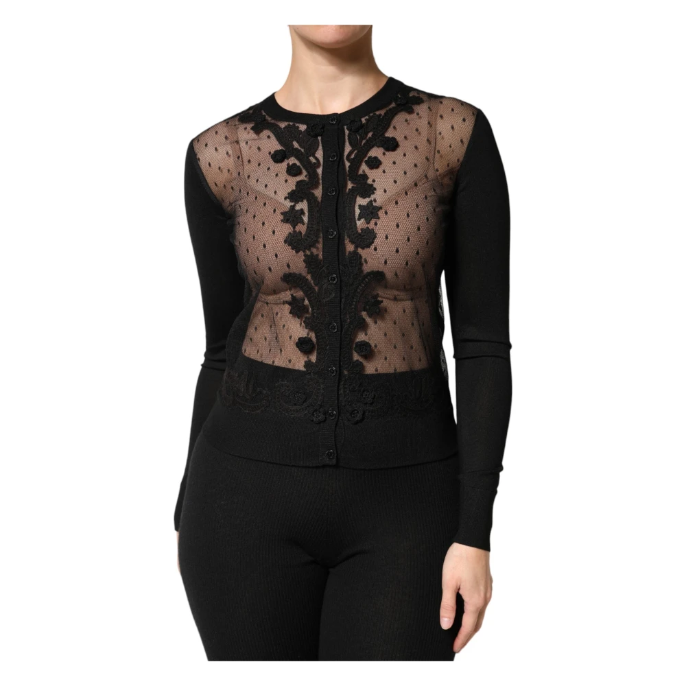 Dolce & Gabbana Women's Black Cardigans, 2XS, Sheer Button-Down Cardigan