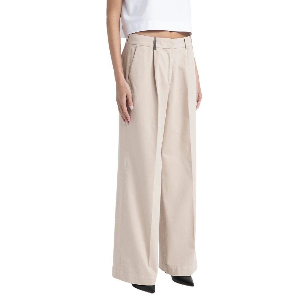 PESERICO Wijde broek in katoenen keperstof Beige Dames