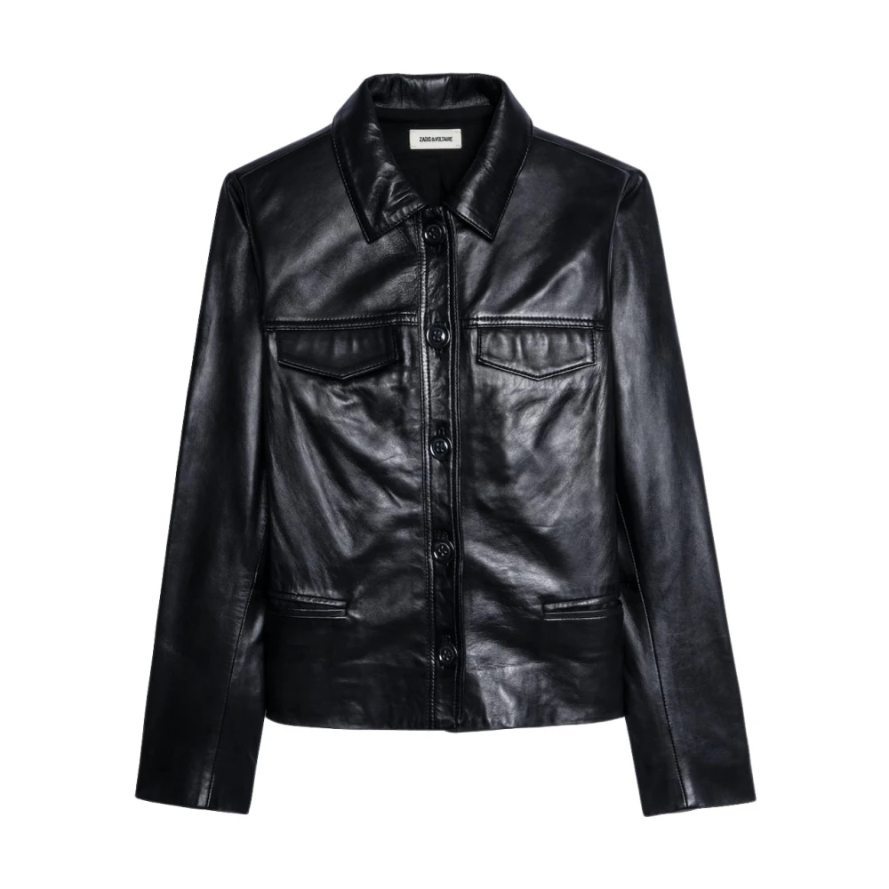 Zadig & Voltaire Women's Black Leather Jacket With Buttons - Leather Jackets - M - Jackets