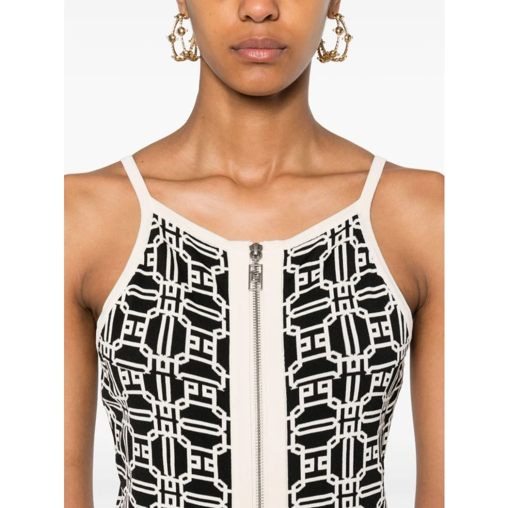 Elisabetta Franchi Elegante Nero E Panna Jurk Aw24 Black Dames