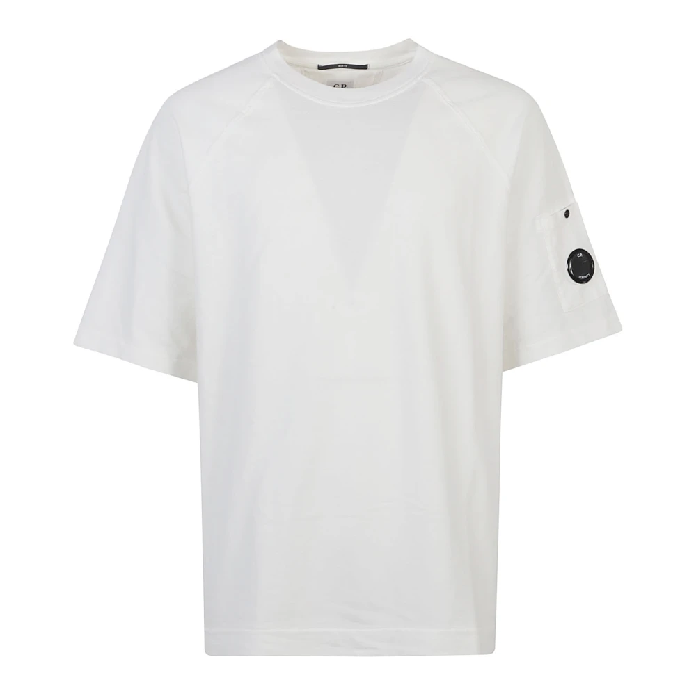 C.p. Company Men's White T-Shirts, Xl, Short Sleeve Raglan Lens Pocket Tee